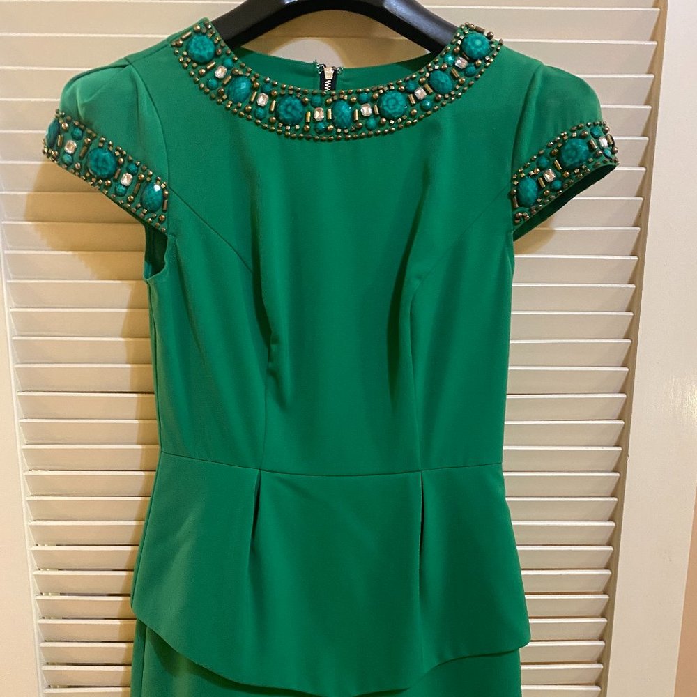 Kenzie Green Embellished Peplum Dress